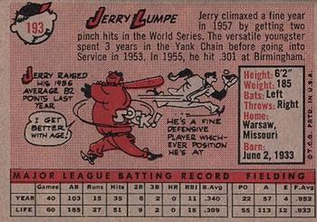 1958 Topps #193 Jerry Lumpe Back