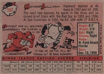 1958 Topps #197 Haywood Sullivan Back