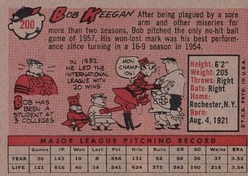 1958 Topps #200 Bob Keegan Back
