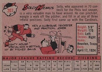 1958 Topps #207 Solly Hemus Back