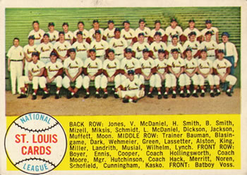 1958 Topps #216 St. Louis Cardinals Front