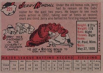 1958 Topps #221 Jerry Kindall Back