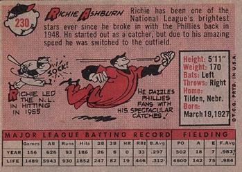 1958 Topps #230 Richie Ashburn Back