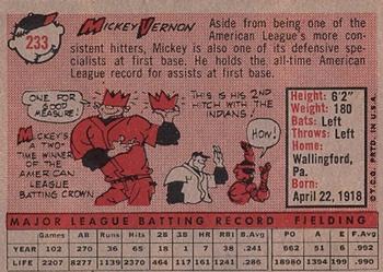 1958 Topps #233 Mickey Vernon Back