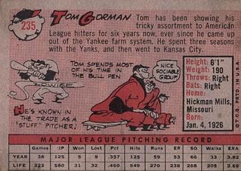 1958 Topps #235 Tom Gorman Back