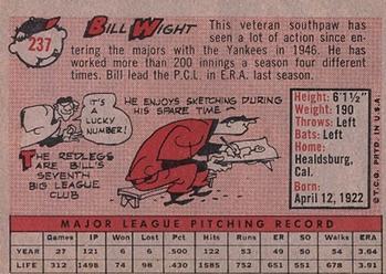 1958 Topps #237 Bill Wight Back