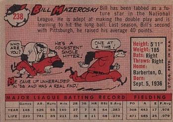 1958 Topps #238 Bill Mazeroski Back
