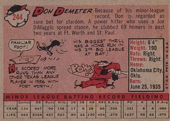 1958 Topps #244 Don Demeter Back