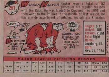 1958 Topps #251 Warren Hacker Back