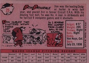 1958 Topps #25 Don Drysdale Back