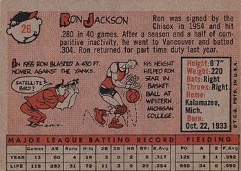 1958 Topps #26 Ron Jackson Back