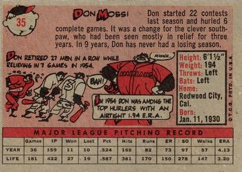 1958 Topps #35 Don Mossi Back