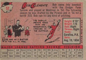 1958 Topps #52 Bob Clemente Back