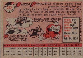 1958 Topps #212 Bubba Phillips Back