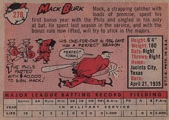1958 Topps #278 Mack Burk Back