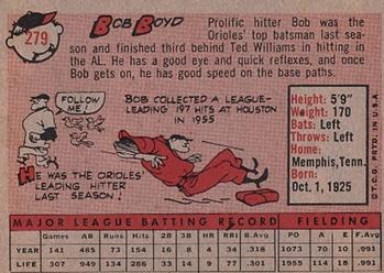 1958 Topps #279 Bob Boyd Back