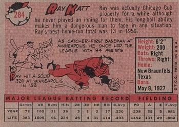 1958 Topps #284 Ray Katt Back
