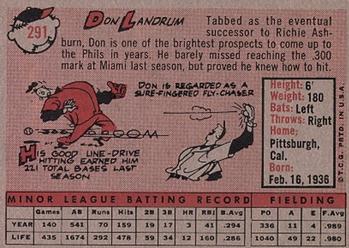 1958 Topps #291 Don Landrum Back