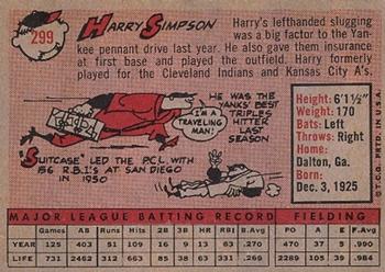 1958 Topps #299 Harry Simpson Back