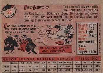 1958 Topps #29 Ted Lepcio Back