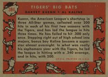 1958 Topps #304 Tigers' Big Bats (Harvey Kuenn / Al Kaline) Back