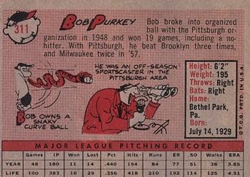 1958 Topps #311 Bob Purkey Back