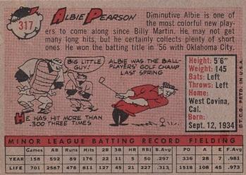 1958 Topps #317 Albie Pearson Back
