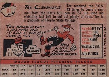 1958 Topps #31 Tex Clevenger Back