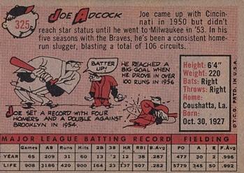 1958 Topps #325 Joe Adcock Back
