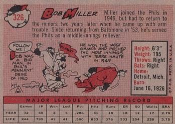 1958 Topps #326 Bob Miller Back