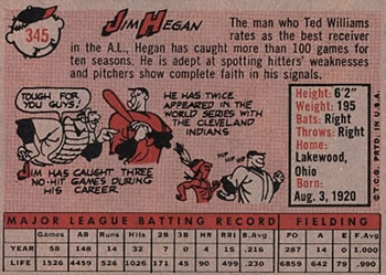 1958 Topps #345 Jim Hegan Back