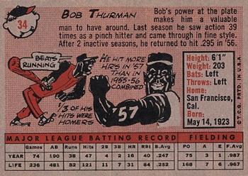 1958 Topps #34 Bob Thurman Back