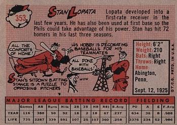 1958 Topps #353 Stan Lopata Back