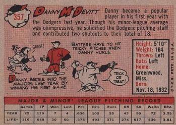 1958 Topps #357 Danny McDevitt Back