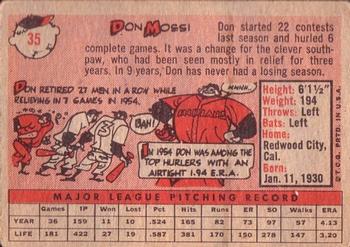 1958 Topps #35 Don Mossi Back