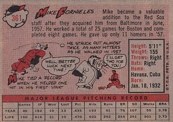 1958 Topps #361 Mike Fornieles Back