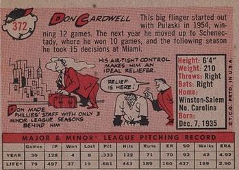1958 Topps #372 Don Cardwell Back