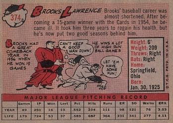 1958 Topps #374 Brooks Lawrence Back