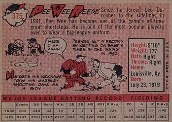 1958 Topps #375 Pee Wee Reese Back