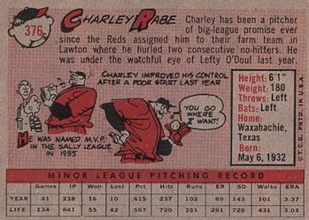 1958 Topps #376 Charley Rabe Back
