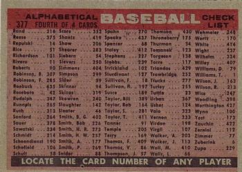 1958 Topps #377 Milwaukee Braves Back