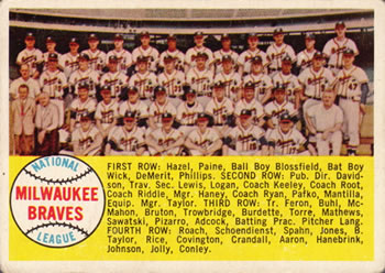 1958 Topps #377 Milwaukee Braves Front
