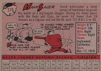 1958 Topps #378 Hank Sauer Back