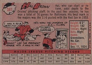 1958 Topps #381 Hal Brown Back