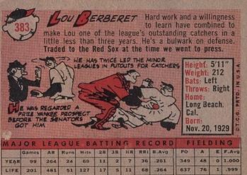 1958 Topps #383 Lou Berberet Back