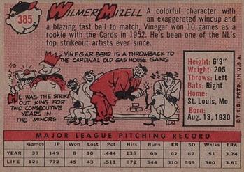 1958 Topps #385 Wilmer Mizell Back