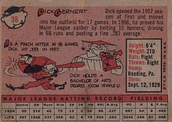 1958 Topps #38 Dick Gernert Back
