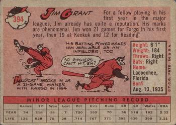1958 Topps #394 Jim Grant Back