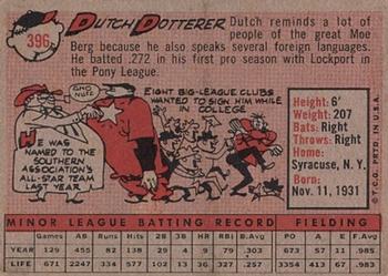 1958 Topps #396 Dutch Dotterer Back