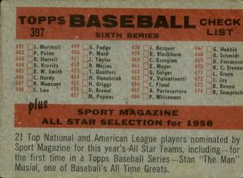 1958 Topps #397 Detroit Tigers Back